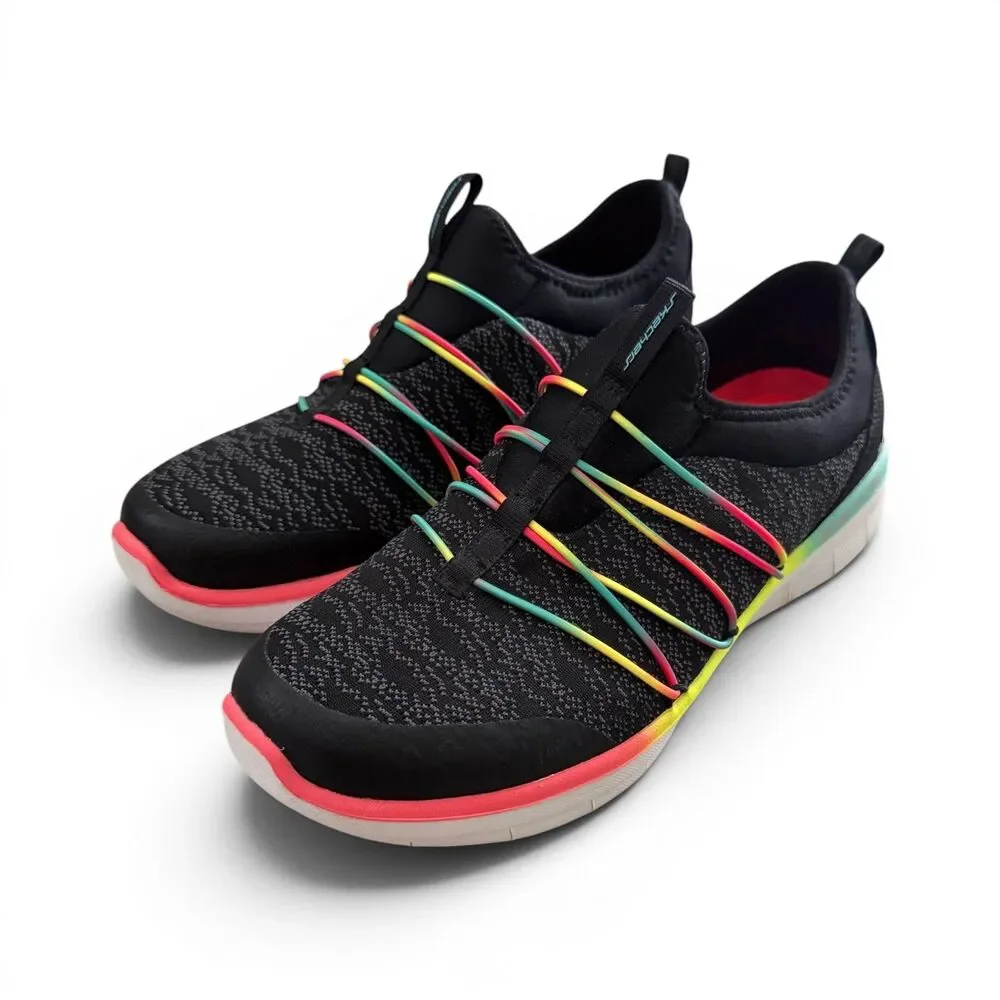 Skechers Air-Cooled Memory Foam Slip-On Sneakers Rainbow Women's 9 Black